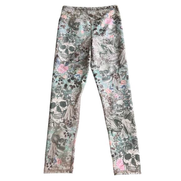 Evolution and Creation Skull Floral Athletic Leggings Sz Small High-Rise Crop - Picture 5 of 6
